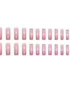 Press on Nails, Explosive pink gradient cherry blossom nail art long nail with European sweet style and ins-inspired diamond 24pcs