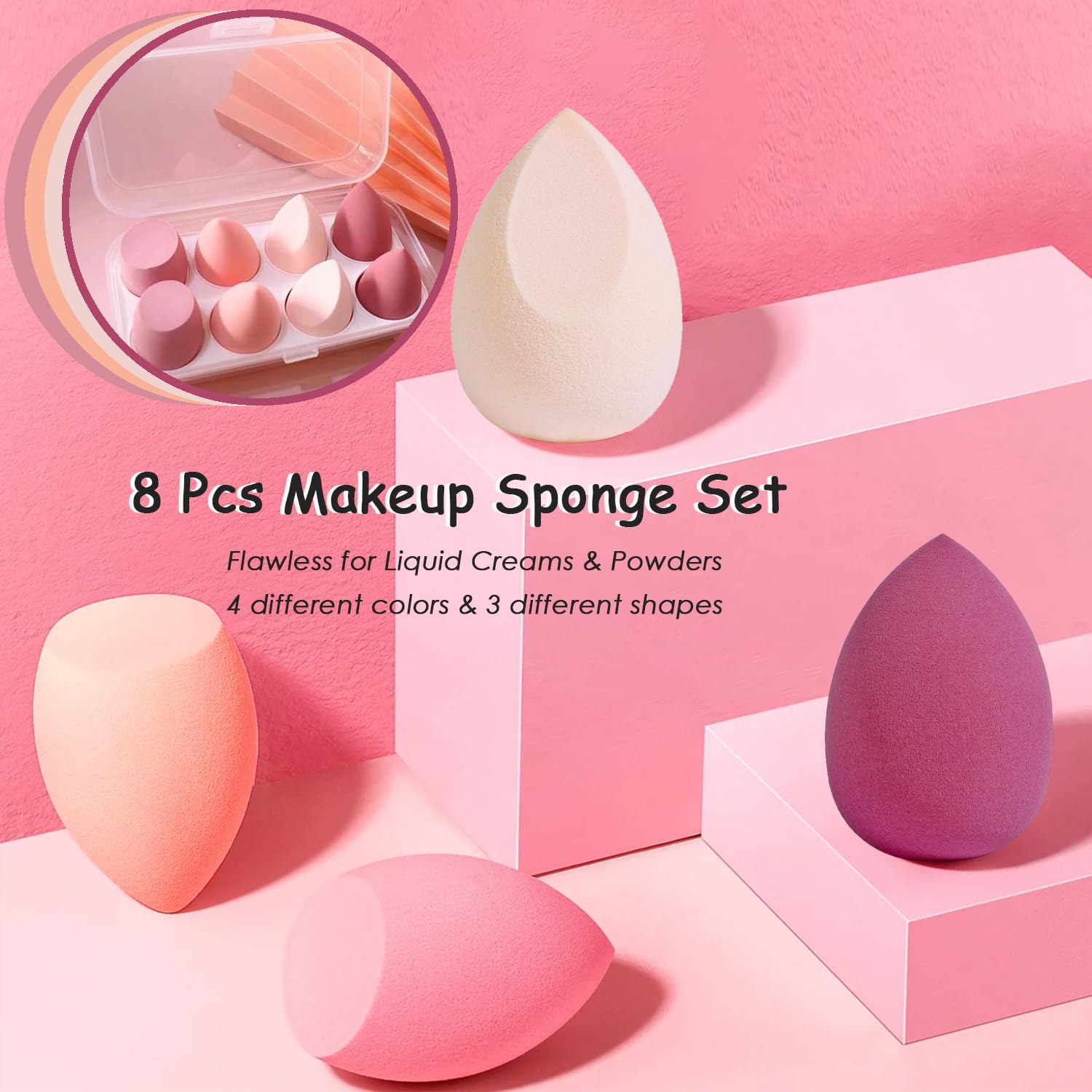 8 PCS Makeup Sponge Set Makeup Sponge Blender Make Up Sponges for Foundation Beauty Sponge for Liquid Cream and Powder