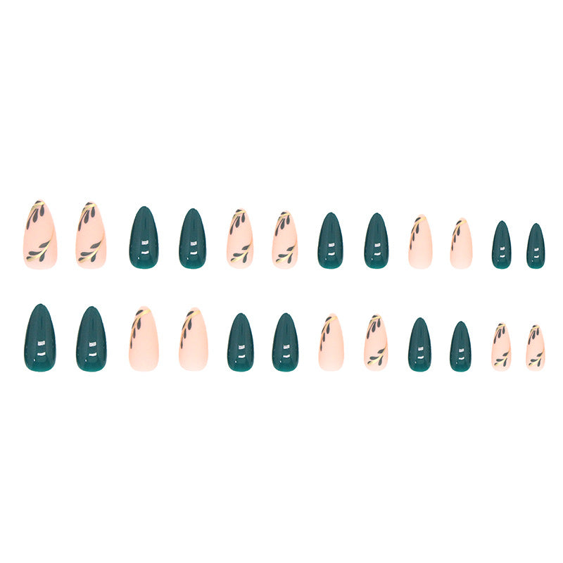 Press on Nails, Sleek and minimalist green leaf nail art with a refreshing and simple design, combined with a smooth and bright color