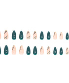 Press on Nails, Sleek and minimalist green leaf nail art with a refreshing and simple design, combined with a smooth and bright color