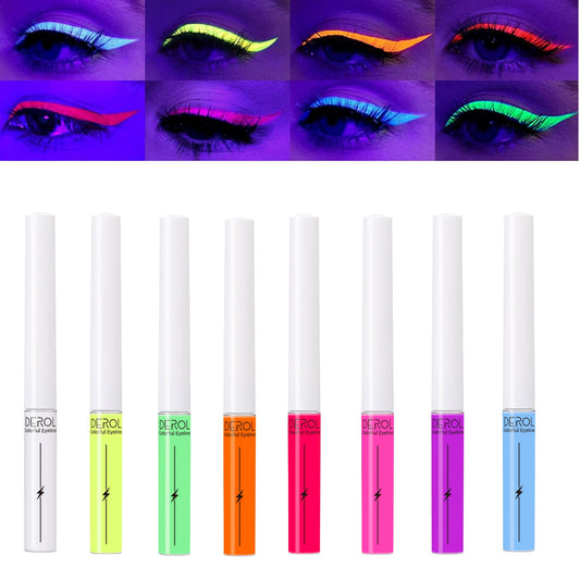 8 Colors UV Neon Liquid Eyeliner Set, Matte Colored Eyeliners Pen, Colorful Waterproof Smudge-proof Pigmented Graphic Liners