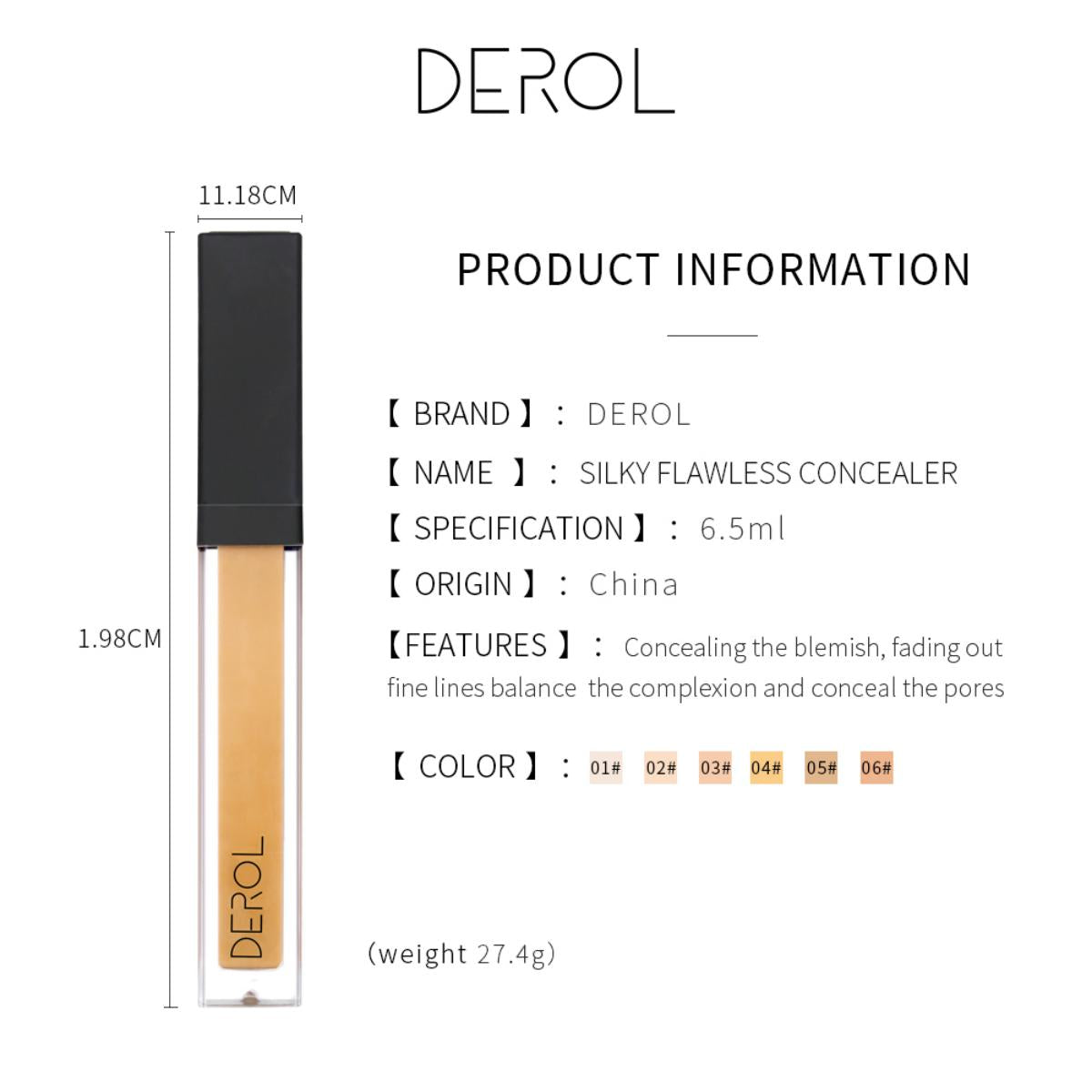 Derol Silky Flawless Concealer Corrects, Lightweight, Full Coverage, Long Lasting 6.5ml