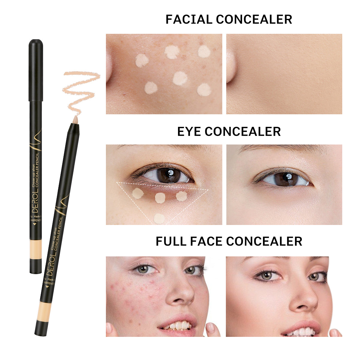 Multi-Use Highlighter & Concealer Pencil, Waterproof Under Eye Concealer for Dark Circles, Blemishes, Aging Spots, Acne and Freckles