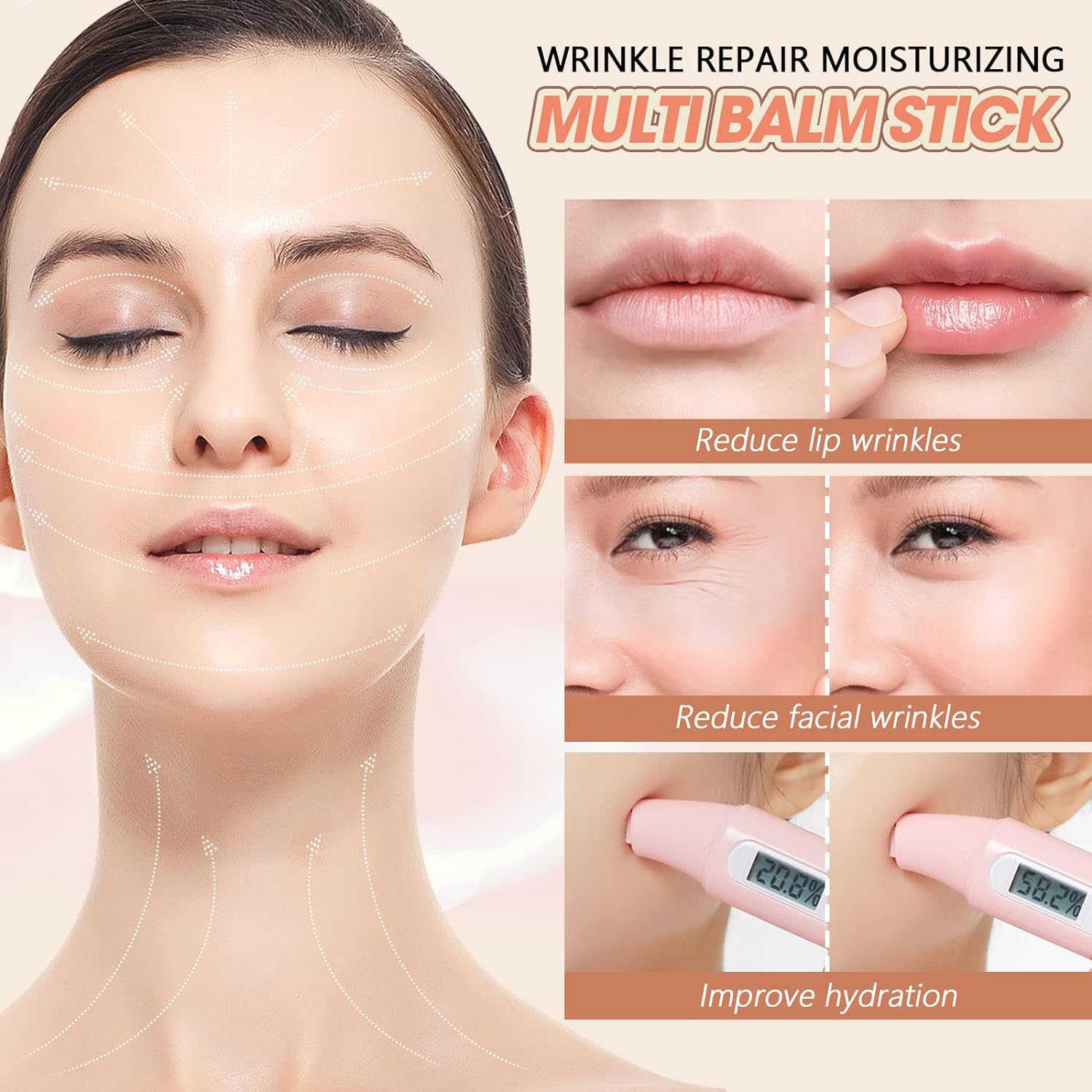 Wrinkle Repair Moisturizing Multi Balm Stick, Anti-wrinkle Face Balm Eye Balm Body Hydrating Face Moisturizer, Wrinkle Balm Stick Face Skin Collagen Moisturizer for Dry Skin