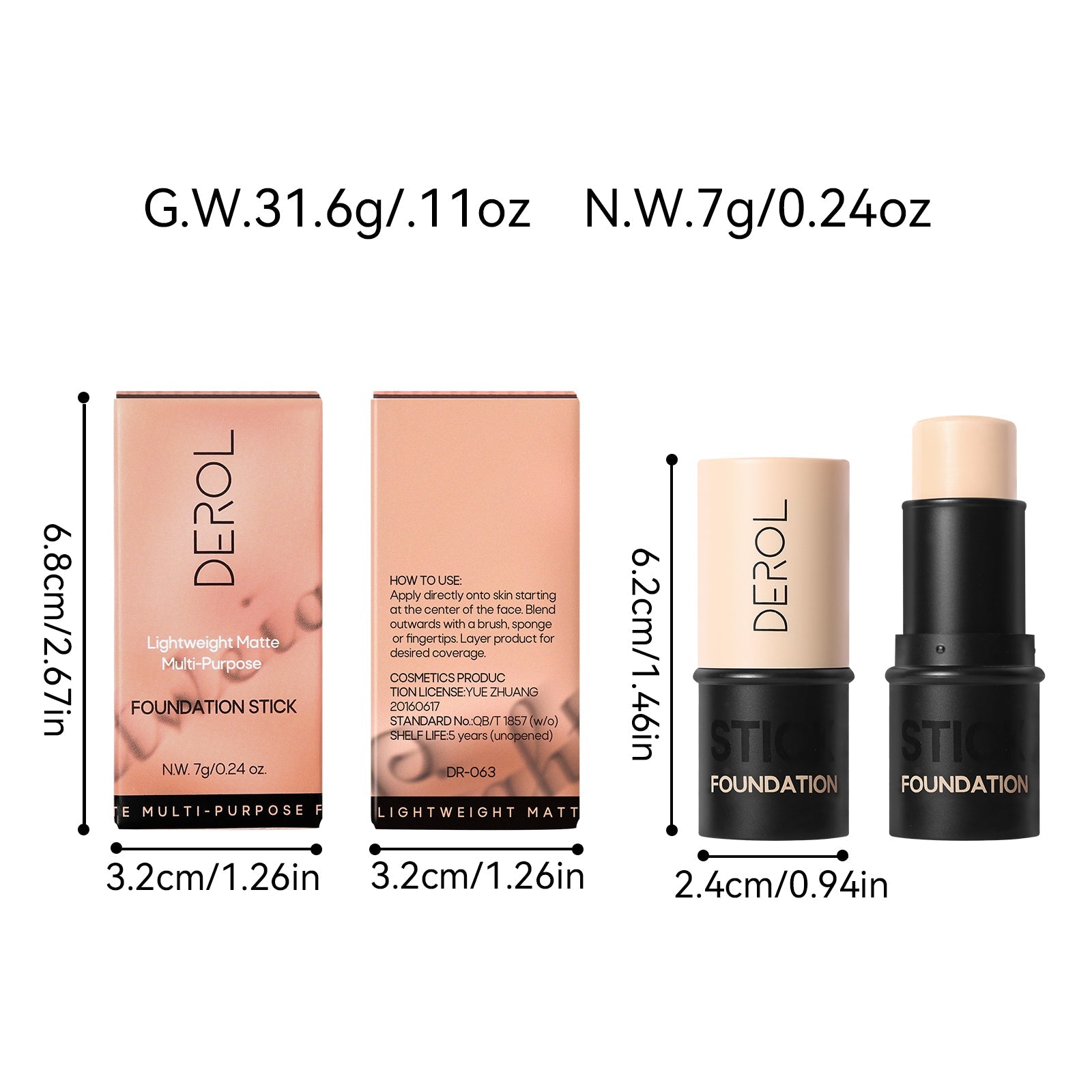 Derol Lightweight Matte Multi-Purpose Foundation Stick 7g