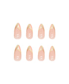 Press on Nails, Apricot-shaped warm color gold powder striped nail