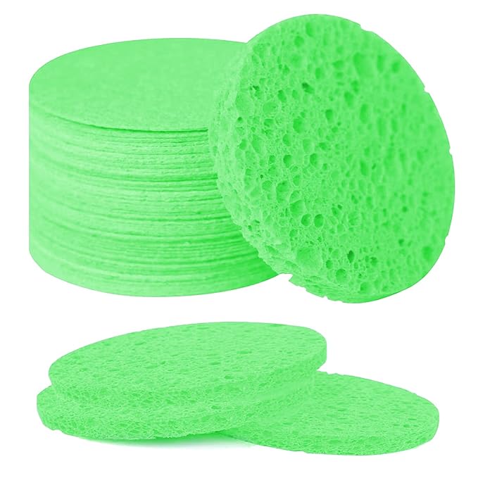 50-Count Compressed Facial Sponges for Estheticians- 100% Natural Cellulose Professional Cosmetic Spa Sponges for Face Cleansing