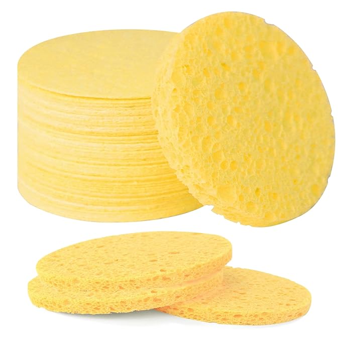 50-Count Compressed Facial Sponges for Estheticians- 100% Natural Cellulose Professional Cosmetic Spa Sponges for Face Cleansing